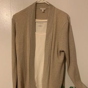 Talbots beige gold shiny cardigan w/ tank top